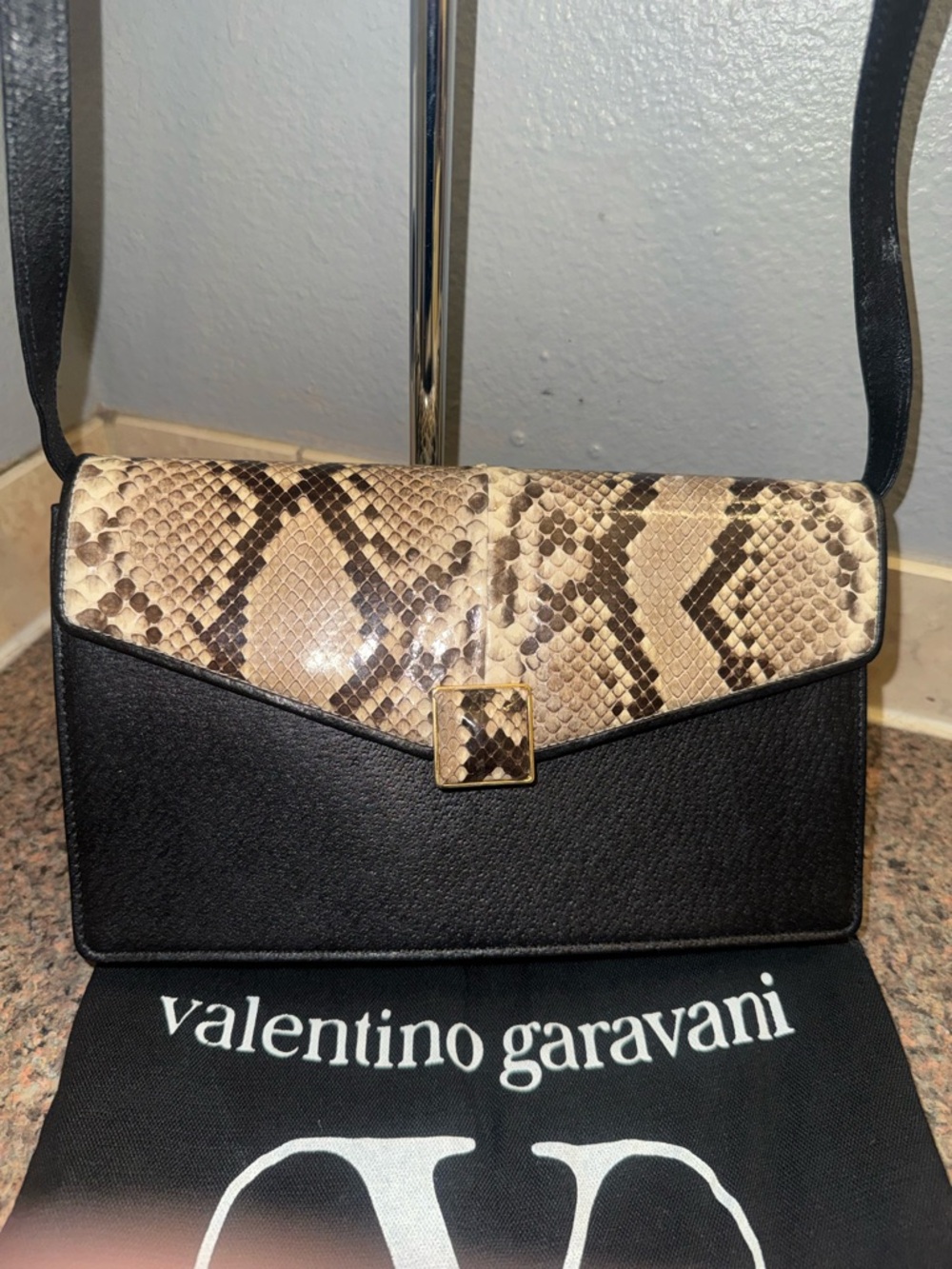 Valentino Garavani Python-Print Flap Crossbody with the COA - Picture 2 of 13
